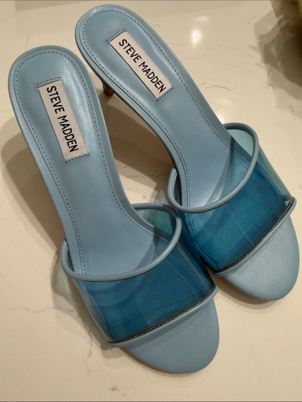 Steve Madden Light Blue Slide Mules with Transparent Blue Strap